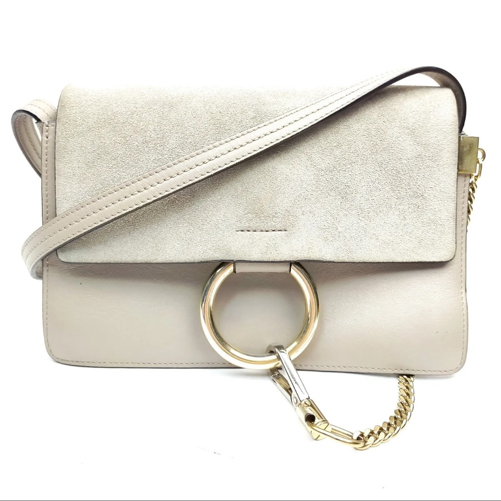 AUTH Chloe Faye Shoulder Bag Crossbody Beige Tan Leather - Picture 2 of 10